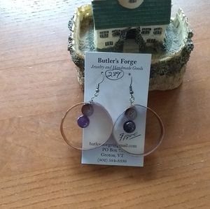 Handmade Hammered Copper & Glass Bead Hoop Earrings